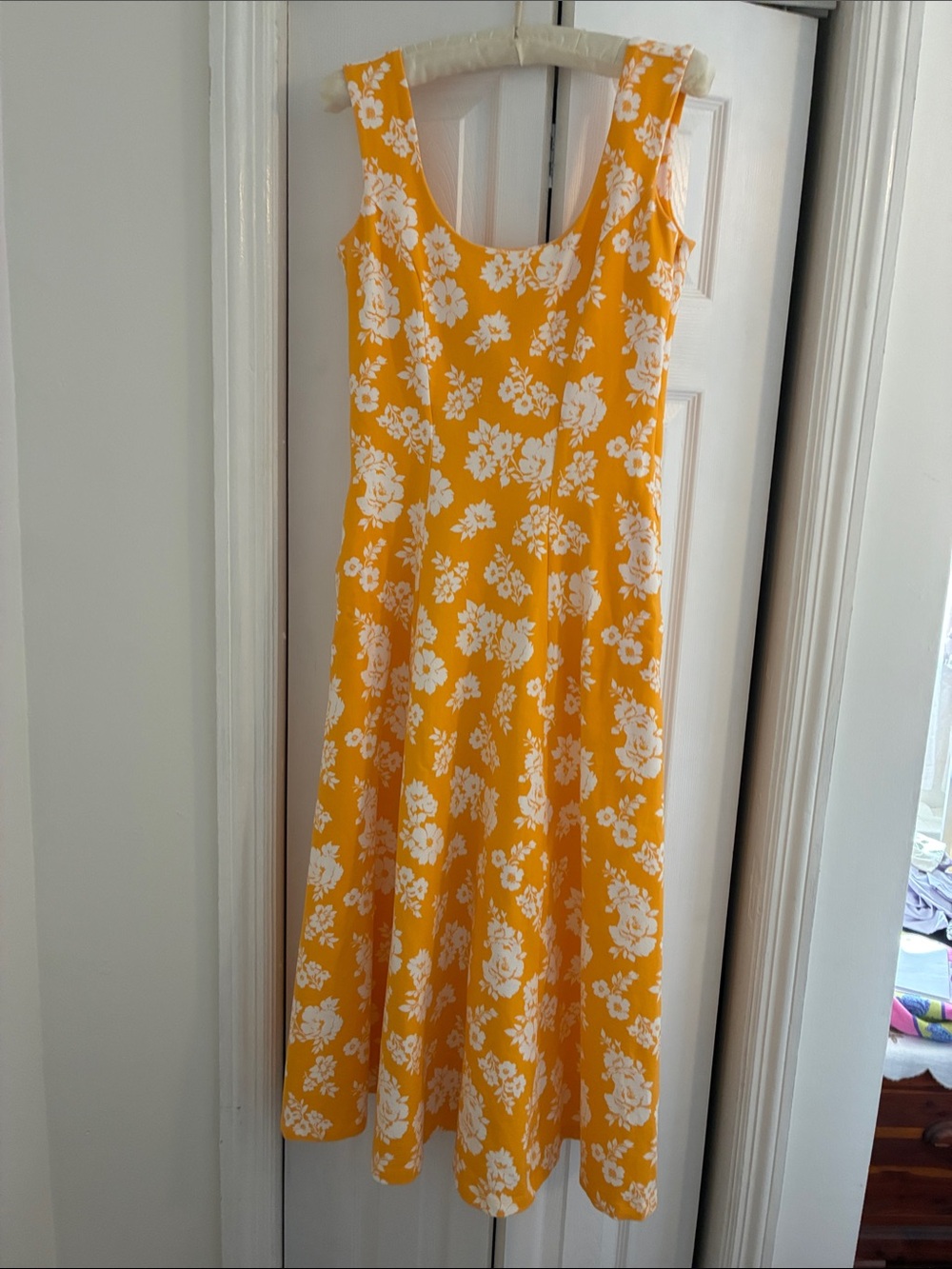 Lands' End Yellow Floral Scoop-Neck Maxi Dress